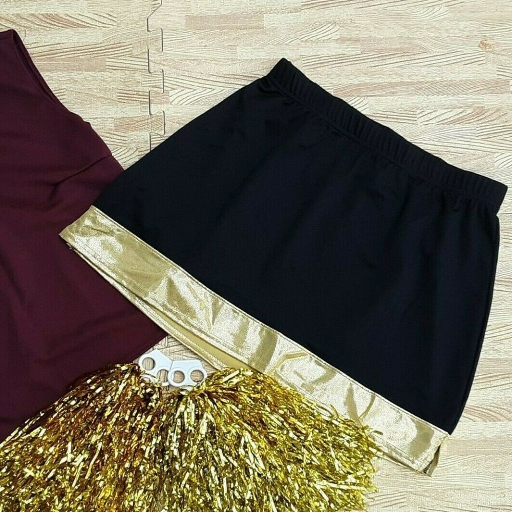 NEW L/XL BLACK GOLD CHEERLEADER UNIFORM SKIRT